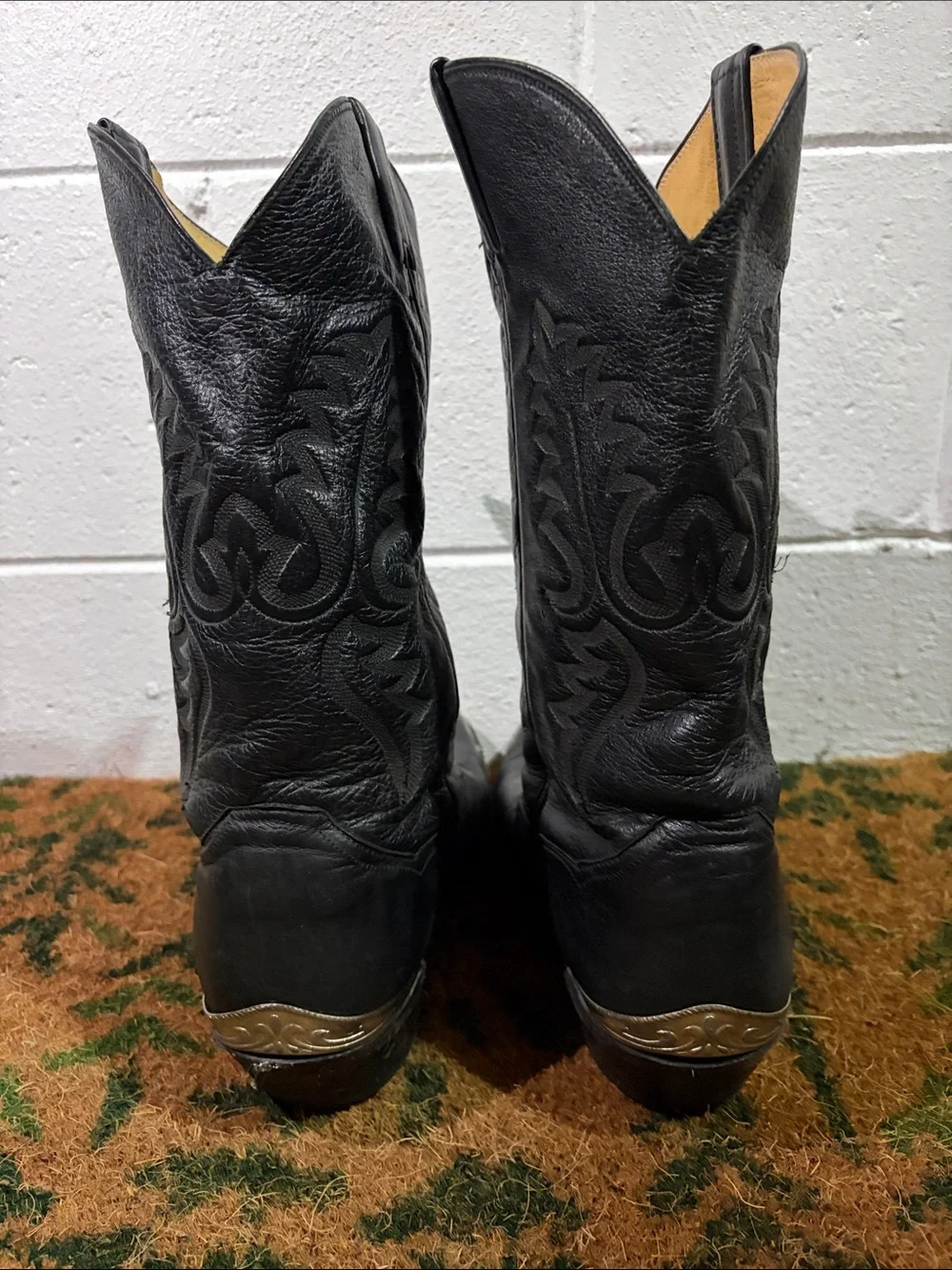 Black Leather Panhandle Slim Cowboy Boots Men 10 1/2 D Silver Toe Heel Cap